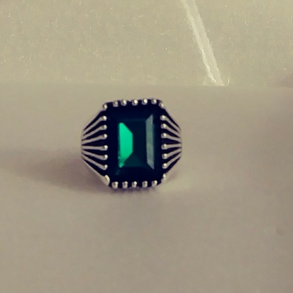 Other - Geometric Silver Plated Emerald Ring